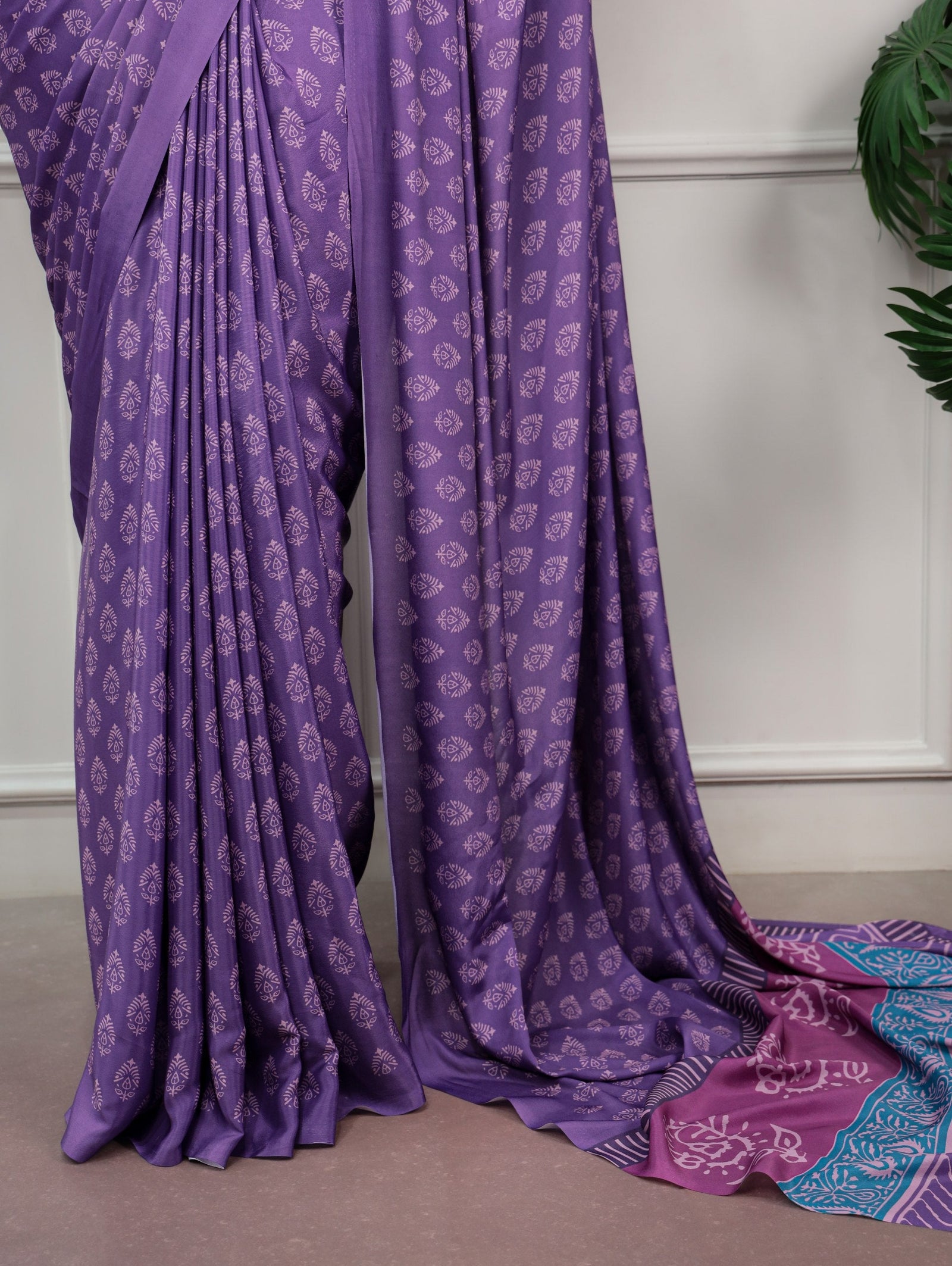 Purple Printed Satin Silk Saree ClothsVilla