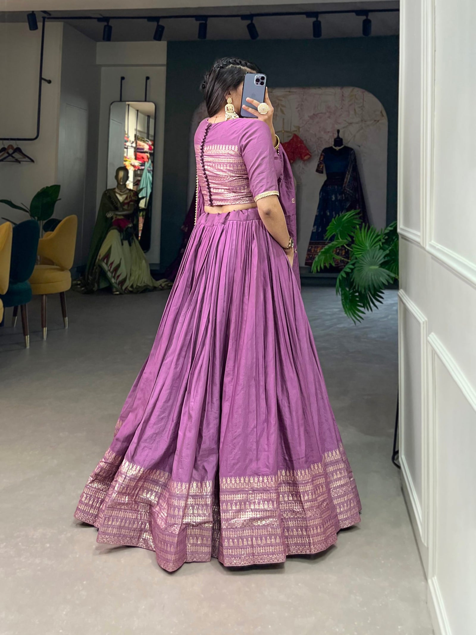 Purple Pure Chanderi Lehenga Choli Set with Zari Border & Sequin Dupatta (Copy) ClothsVilla