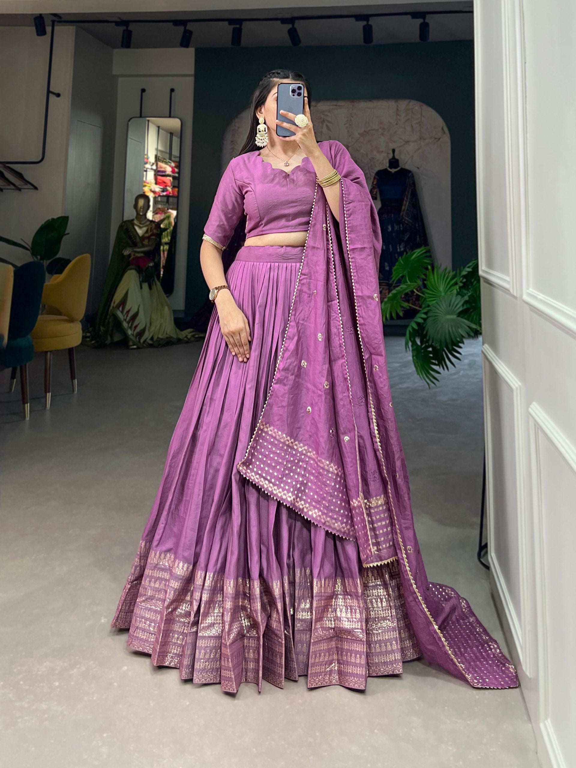 Purple Pure Chanderi Lehenga Choli Set with Zari Border & Sequin Dupatta (Copy) ClothsVilla Main image