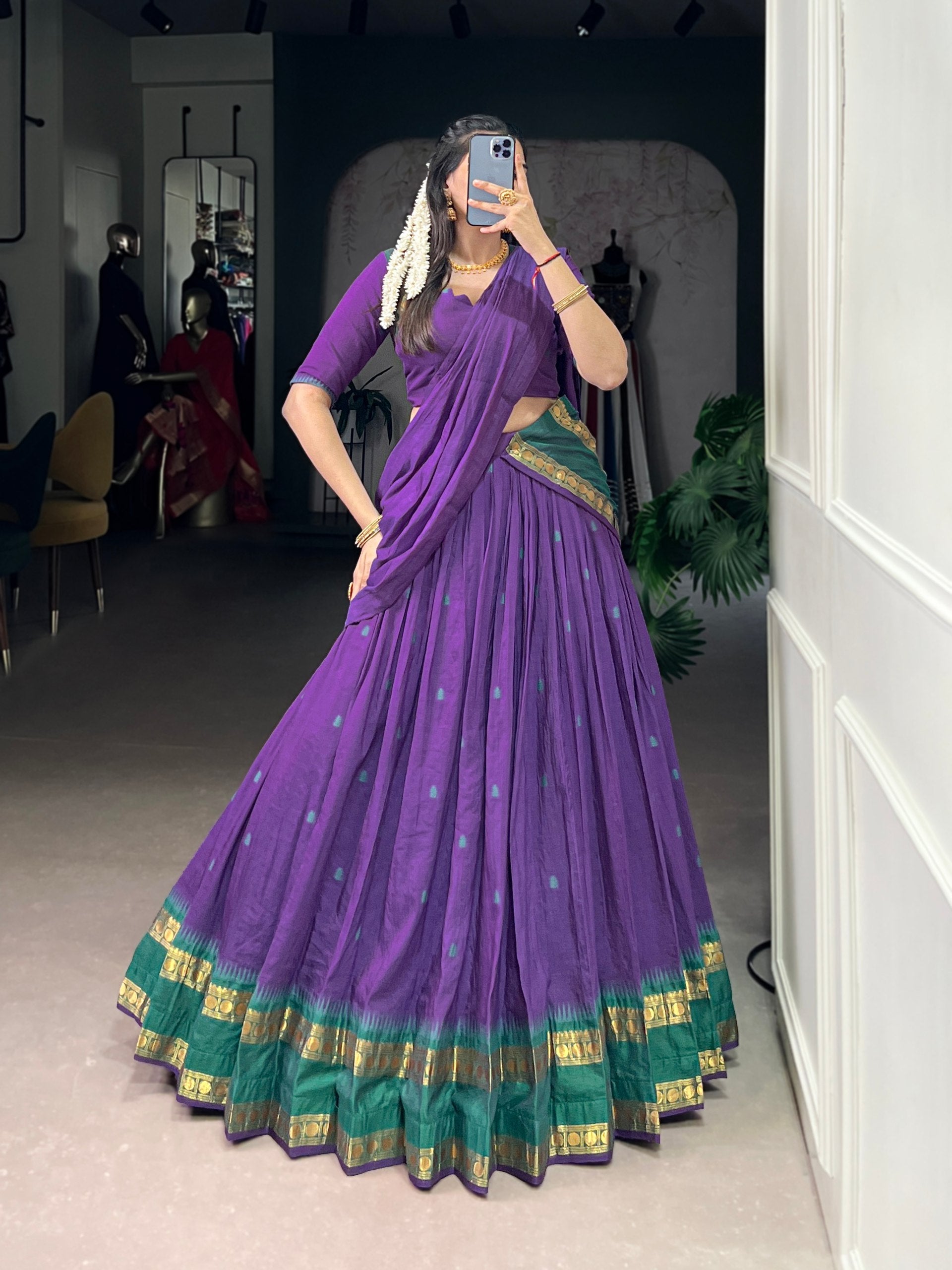 Purple Pure Chanderi Zari Weaving Lehenga Choli Set with Dupatta – Stitched Lehenga, Unstitched Blouse ClothsVilla Main image