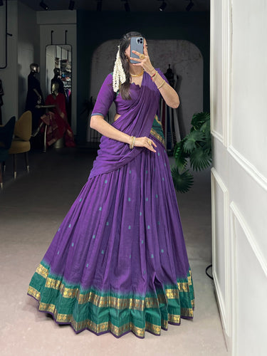 Purple Pure Chanderi Zari Weaving Lehenga Choli Set with Dupatta – Stitched Lehenga, Unstitched Blouse ClothsVilla