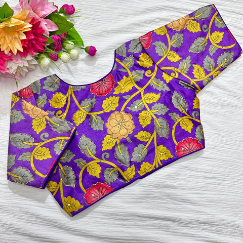 Purple Pure Silk Blouse with Antique Handcrafted Detailing ClothsVilla Main image