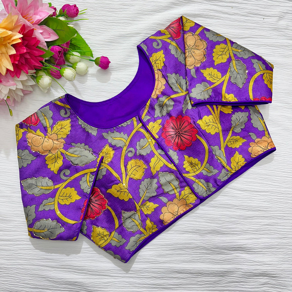 Purple Pure Silk Blouse with Antique Handcrafted Detailing ClothsVilla