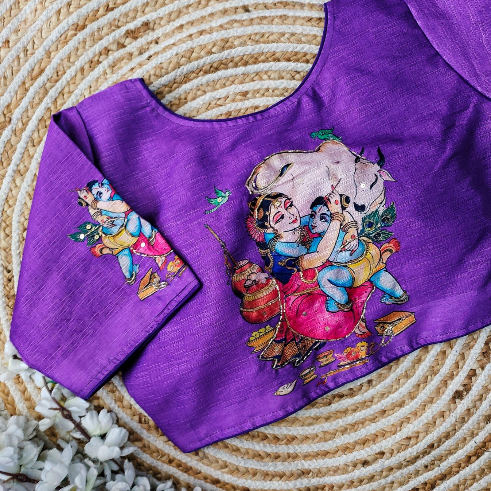 Purple Pure Silk Blouse with Antique Handcrafted Work ClothsVilla Main image