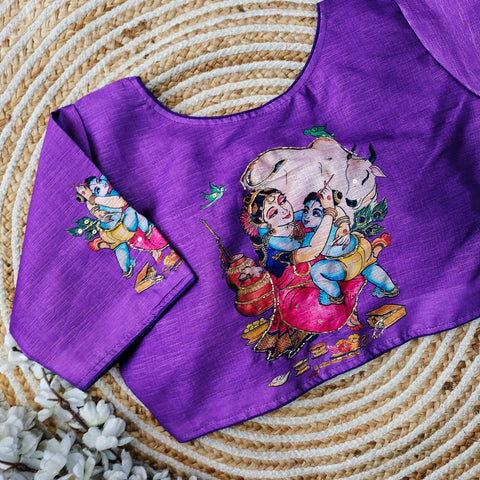 Purple Pure Silk Blouse with Antique Handcrafted Work ClothsVilla Main image