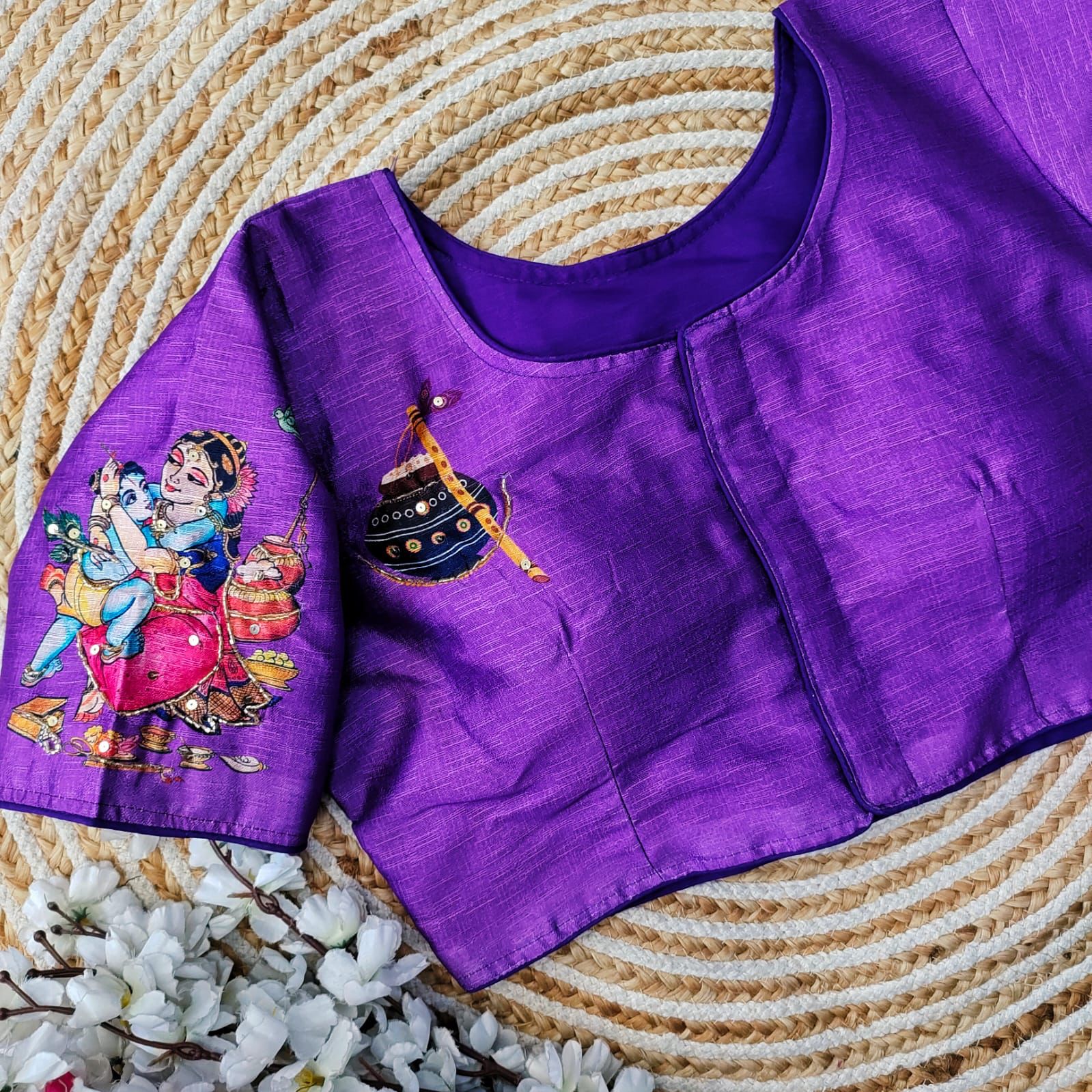 Purple Pure Silk Blouse with Antique Handcrafted Work ClothsVilla