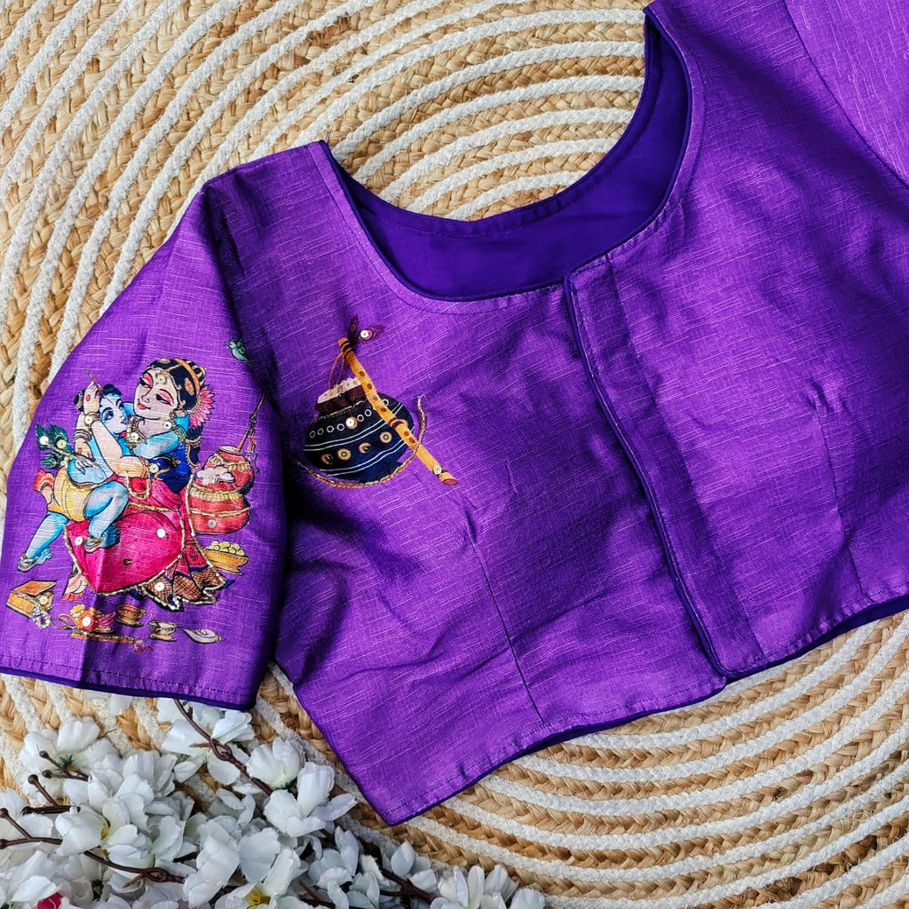 Purple Pure Silk Blouse with Antique Handcrafted Work ClothsVilla