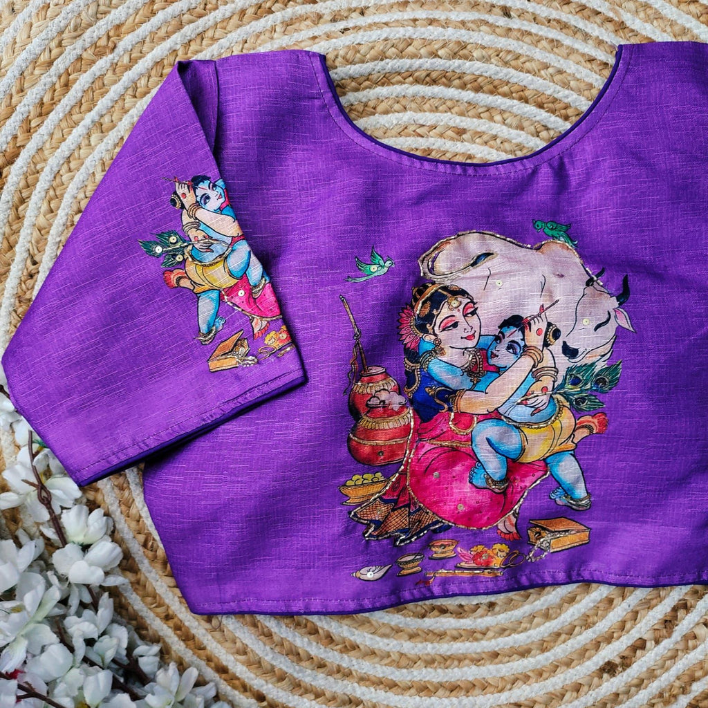 Purple Pure Silk Blouse with Antique Handcrafted Work ClothsVilla