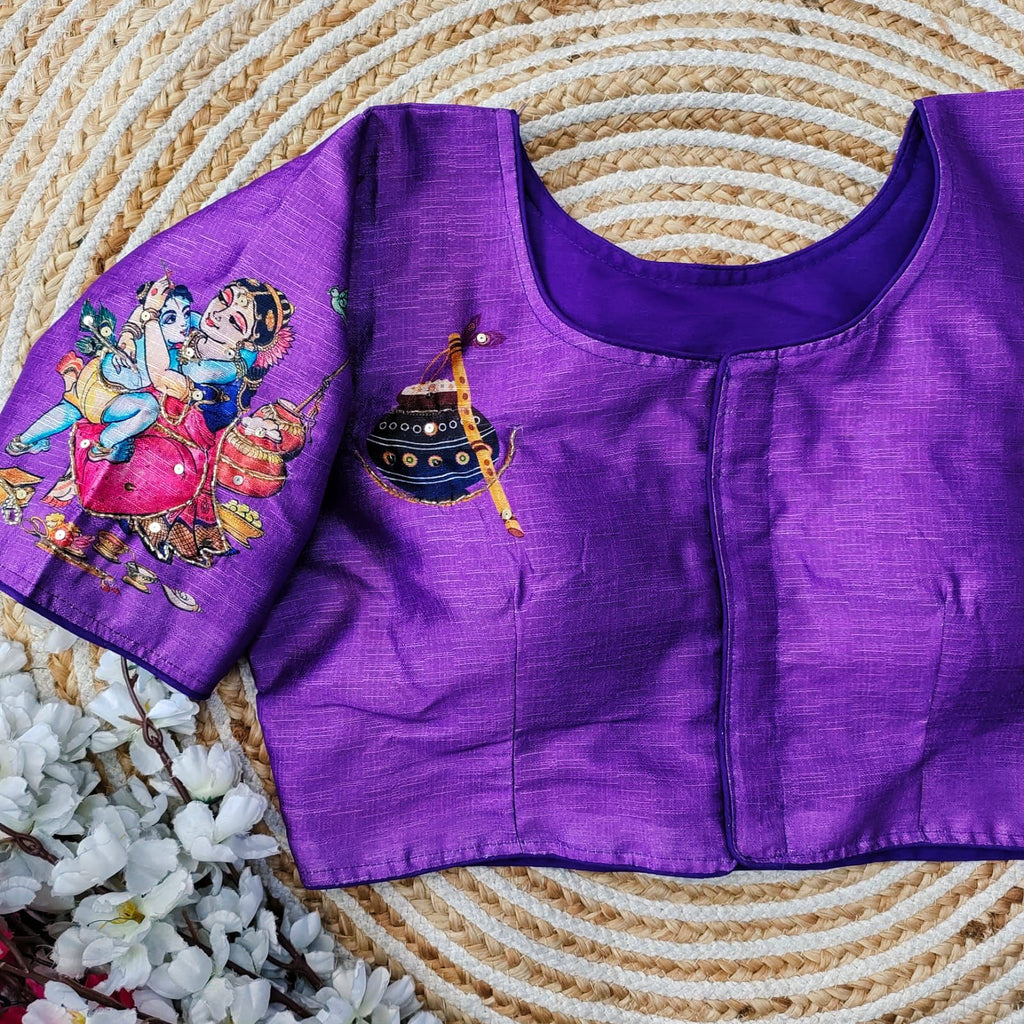 Purple Pure Silk Blouse with Antique Handcrafted Work ClothsVilla