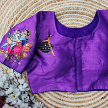 Load image into Gallery viewer, Purple Pure Silk Blouse with Antique Handcrafted Work ClothsVilla