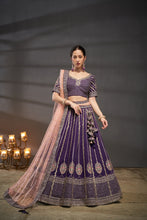 Load image into Gallery viewer, Purple Pure Silk Bridal Lehenga Choli &amp; Dupatta with Moti, Zarkan &amp; Sequin Embellishment ClothsVilla