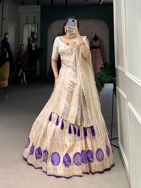 Purple Radiant Shimmer Mirror & Beads Handwork Lehenga Set ClothsVilla Main image