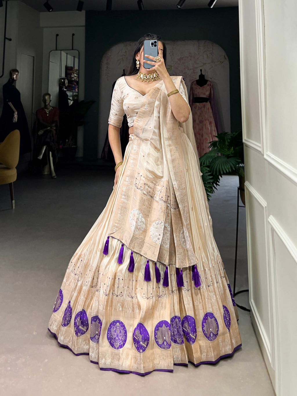 Purple Radiant Shimmer Mirror & Beads Handwork Lehenga Set ClothsVilla