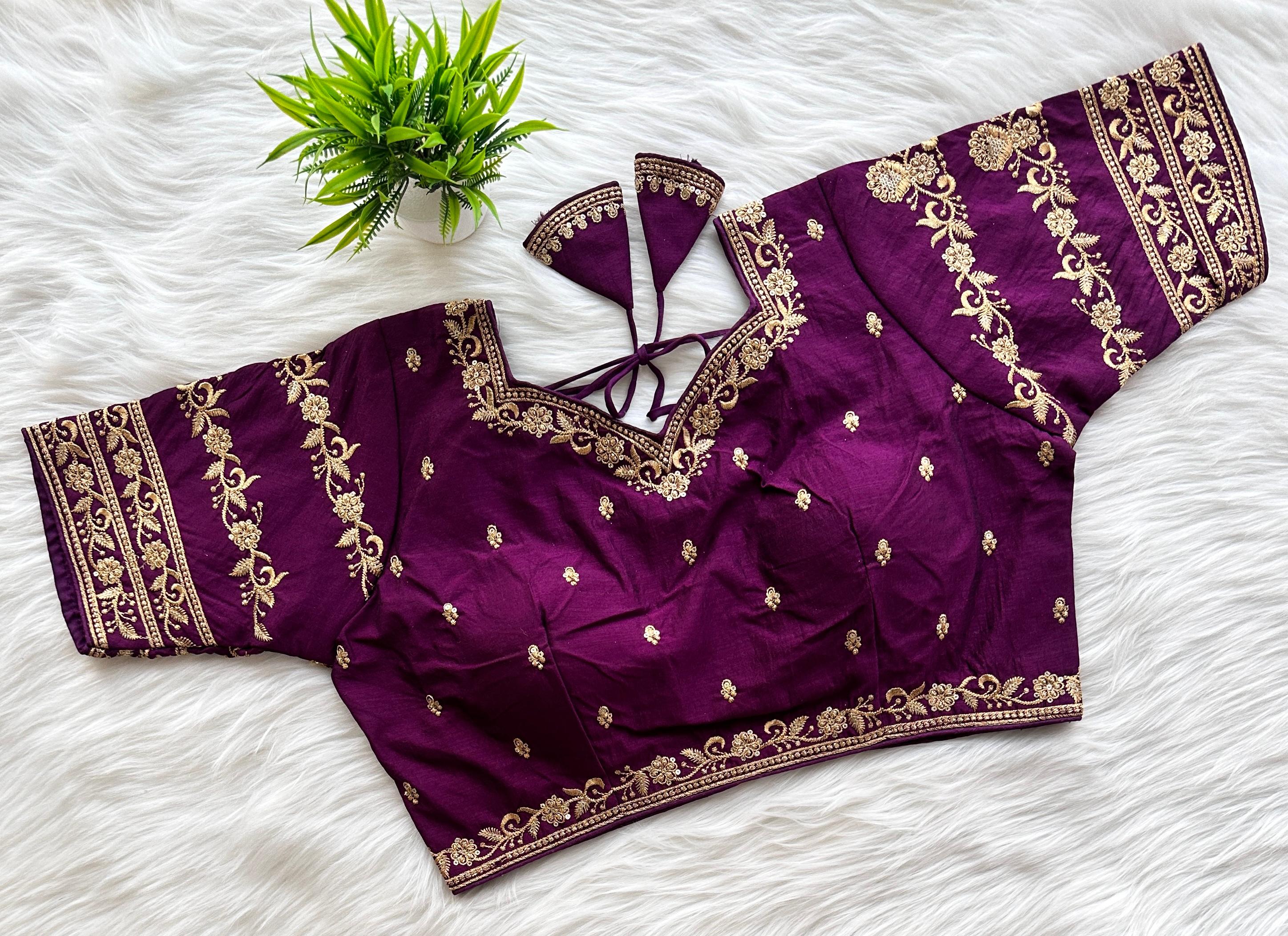 Purple Rajbhog Silk Embroidered Blouse with Handcrafted Detailing ClothsVilla Main image