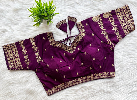 Purple Rajbhog Silk Embroidered Blouse with Handcrafted Detailing ClothsVilla Main image