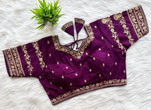 Load image into Gallery viewer, Purple Rajbhog Silk Embroidered Blouse with Handcrafted Detailing ClothsVilla