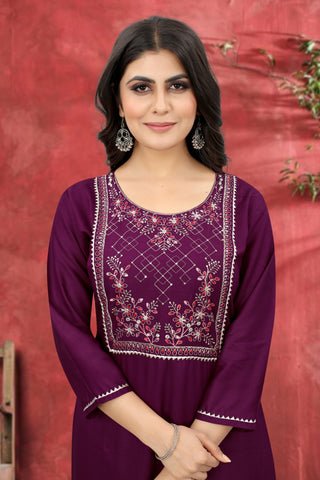 Purple Rayon Kurta Set With Pant ClothsVilla