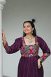Load image into Gallery viewer, Purple Rayon Kutchi Gamthi Work Gown with 3-Layer Frill &amp; 12 Meter Flair ClothsVilla