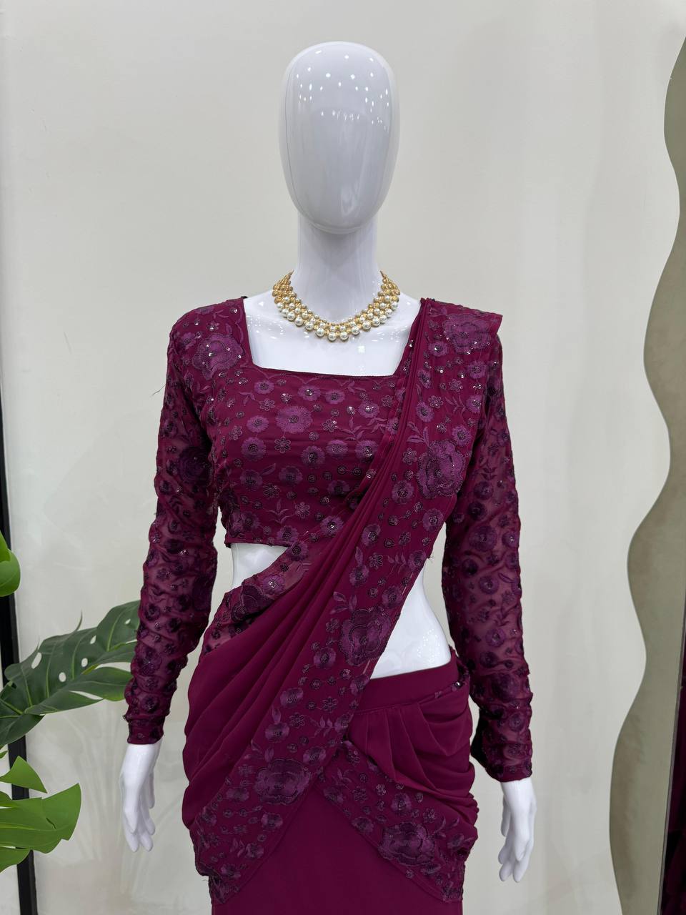 Purple Ready-to-Wear Ruffle Style Lehenga Saree in Faux Georgette with Thread & Sequin Work ClothsVilla