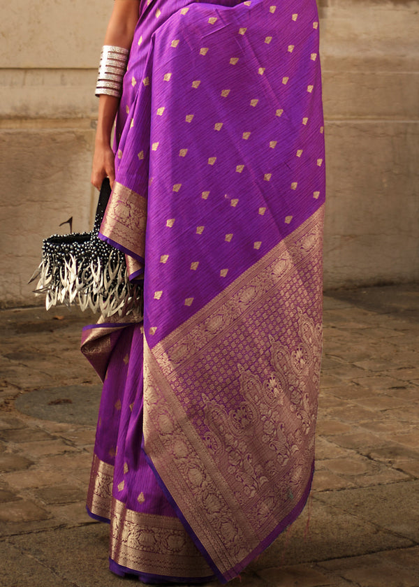 Purple Regal Banarasi Blended Silk Saree with Intricate Timeless Design & Unstitched Blouse ClothsVilla