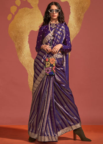 Purple Regal Banarasi Blended Silk Saree with Timeless Intricate Design ClothsVilla
