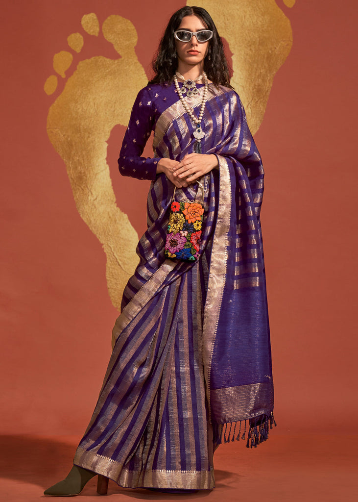 Purple Regal Banarasi Blended Silk Saree with Timeless Intricate Design ClothsVilla