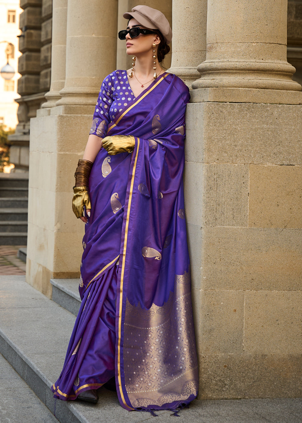 Purple Regal Banarasi Satin Silk Saree – Timeless Elegance ClothsVilla