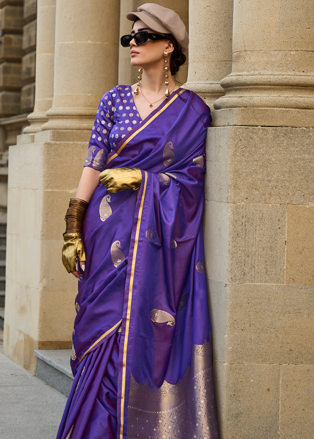 Purple Regal Banarasi Satin Silk Saree – Timeless Elegance ClothsVilla
