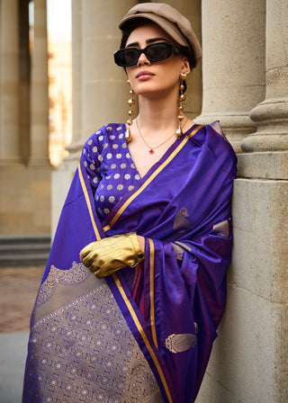 Purple Regal Banarasi Satin Silk Saree – Timeless Elegance ClothsVilla