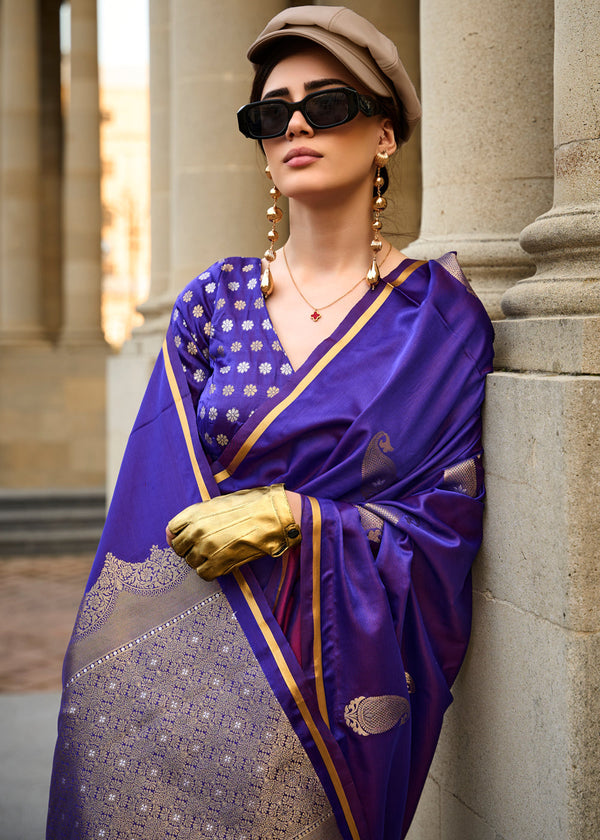 Purple Regal Banarasi Satin Silk Saree – Timeless Elegance ClothsVilla