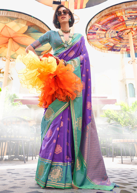 Purple Regal Banarasi Silk Saree – Vintage Elegance with Intricate Detailing ClothsVilla Main image