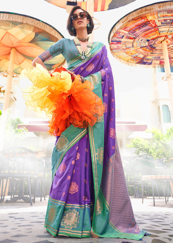 Purple Regal Banarasi Silk Saree – Vintage Elegance with Intricate Detailing ClothsVilla