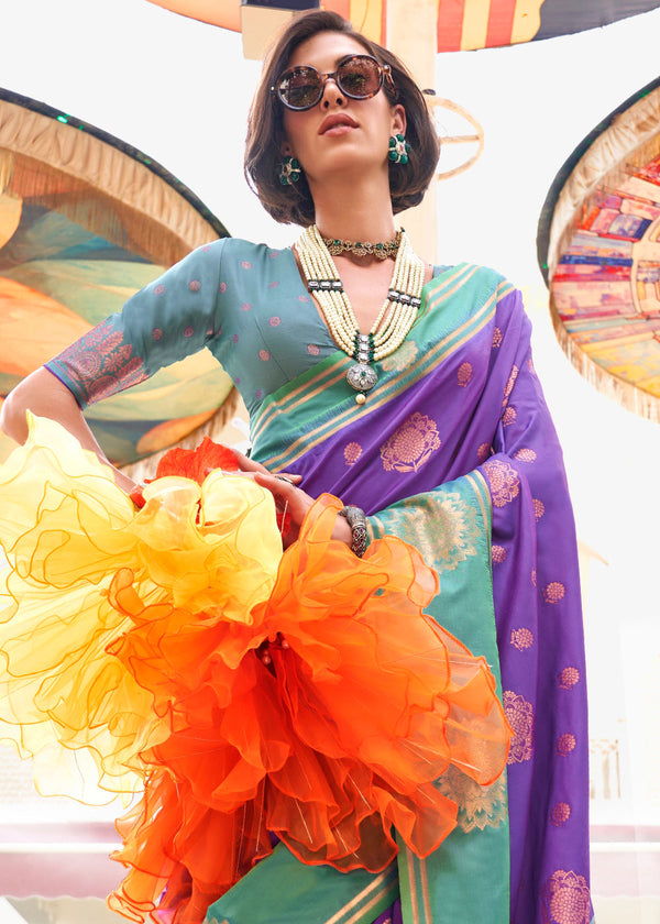 Purple Regal Banarasi Silk Saree – Vintage Elegance with Intricate Detailing ClothsVilla