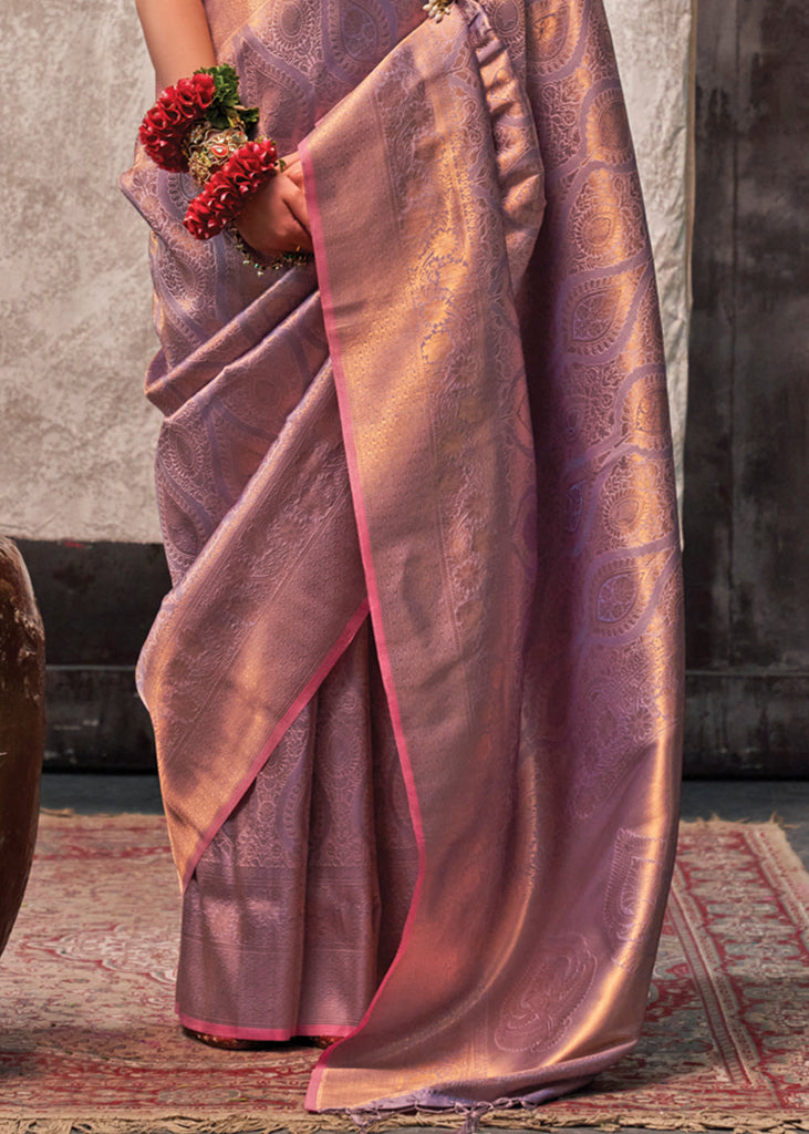 Purple Regal Banarasi Silk Saree with Gold & Silver Zari Brocade Work ClothsVilla