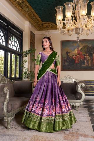 Purple Regal Kanchipuram Zari Woven Lehenga Set with Embroidered Georgette Dupatta – Stitched Lehenga & Unstitched Blouse Clothsvilla