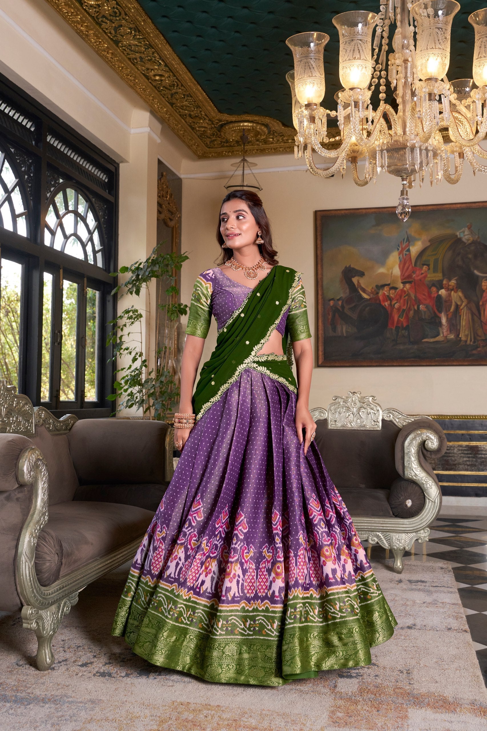 Purple Regal Kanchipuram Zari Woven Lehenga Set with Embroidered Georgette Dupatta – Stitched Lehenga & Unstitched Blouse Clothsvilla