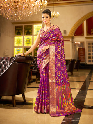 Purple Regal Kanjeevaram Organza Saree with Zari Woven Border Clothsvilla