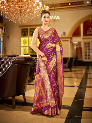 Purple Regal Kanjeevaram Organza Saree with Zari Woven Border Clothsvilla