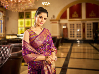 Purple Regal Kanjeevaram Organza Saree with Zari Woven Border Clothsvilla