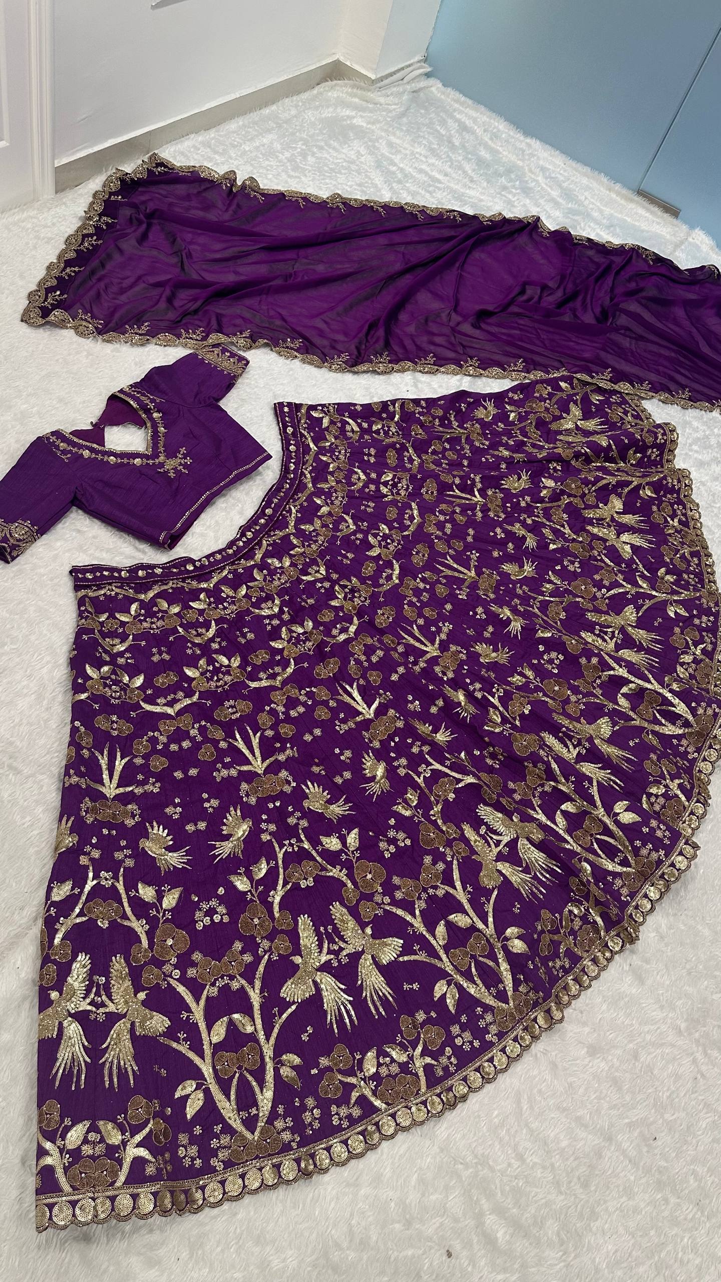 Purple Regal Thai Silk Lehenga Set with Sequins, Zari & Dori Work ClothsVilla