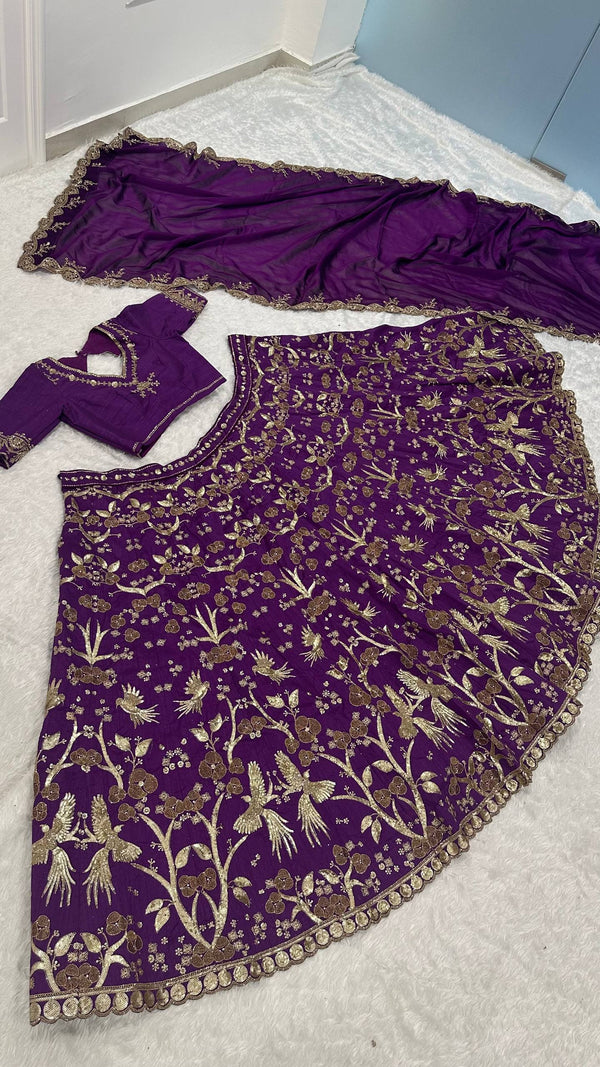 Purple Regal Thai Silk Lehenga Set with Sequins, Zari & Dori Work ClothsVilla