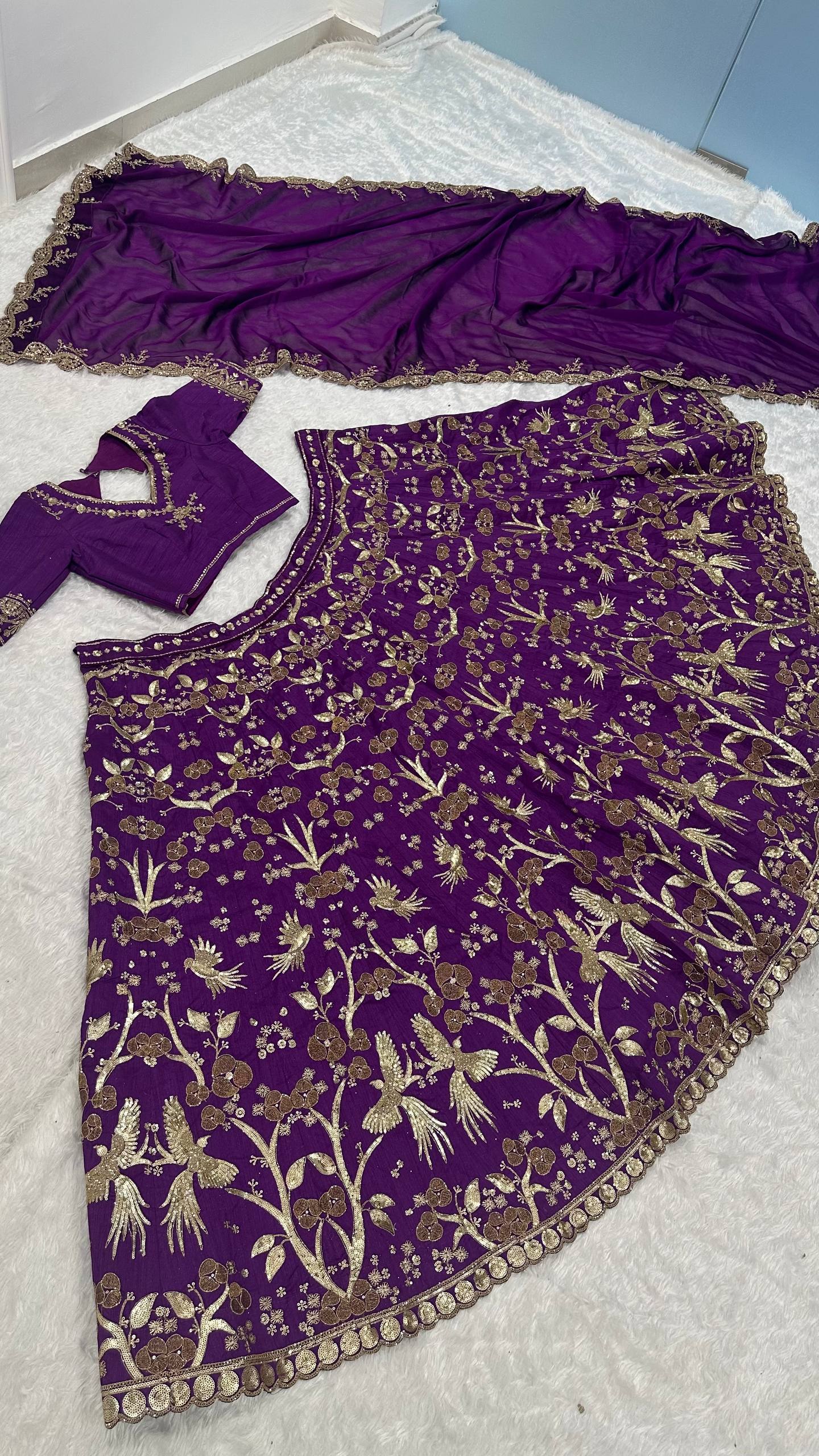 Purple Regal Thai Silk Lehenga Set with Sequins, Zari & Dori Work ClothsVilla