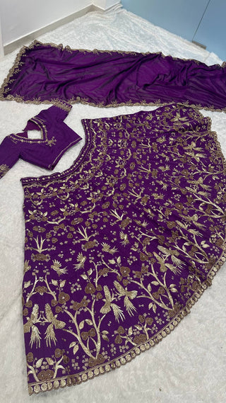 Purple Regal Thai Silk Lehenga Set with Sequins, Zari & Dori Work ClothsVilla