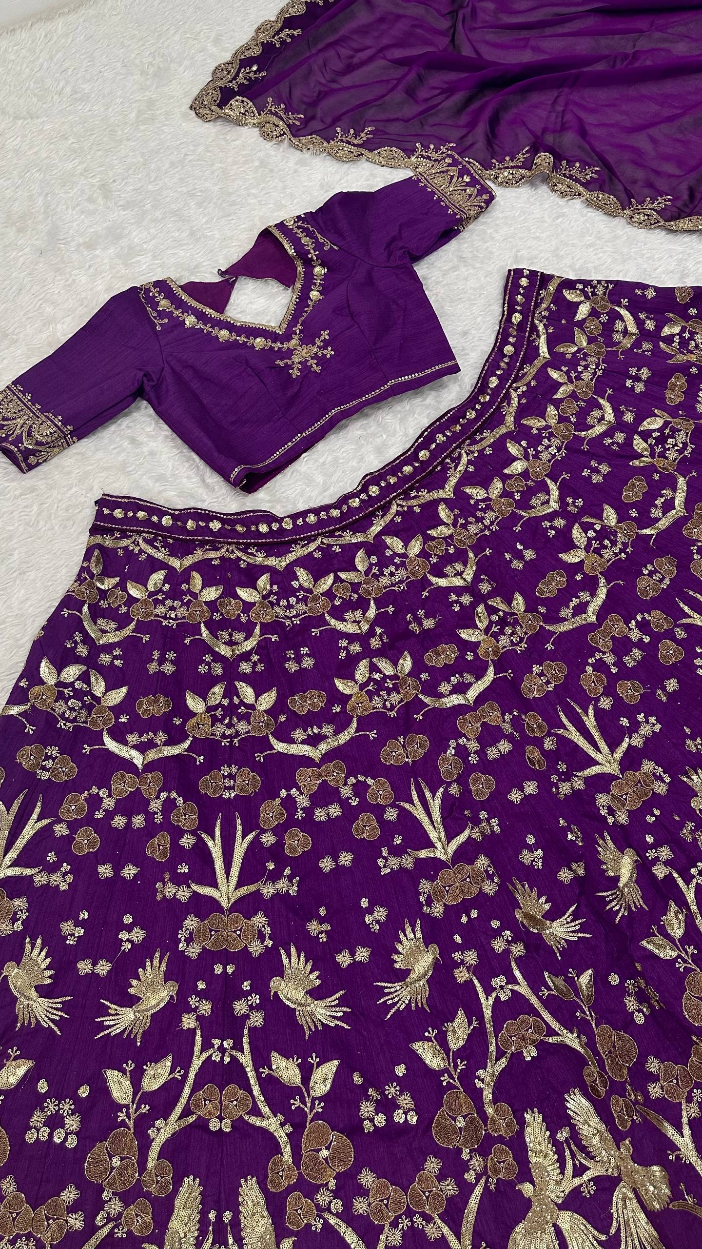 Purple Regal Thai Silk Lehenga Set with Sequins, Zari & Dori Work ClothsVilla