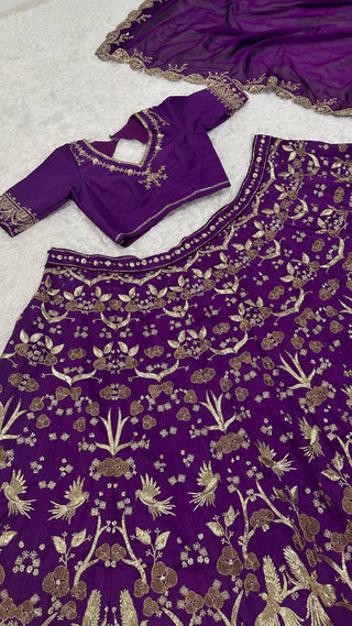 Purple Regal Thai Silk Lehenga Set with Sequins, Zari & Dori Work ClothsVilla