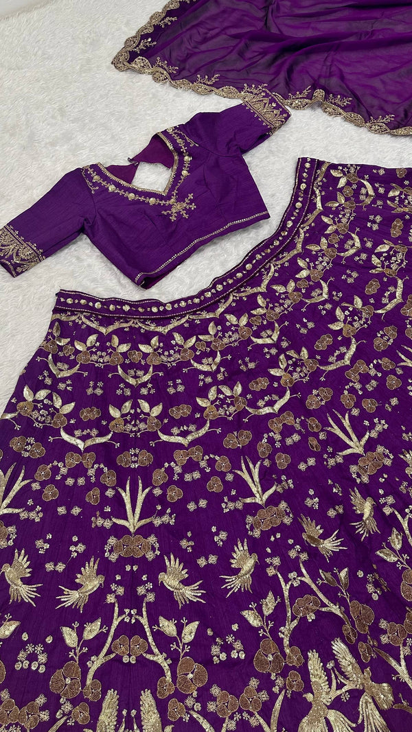 Purple Regal Thai Silk Lehenga Set with Sequins, Zari & Dori Work ClothsVilla