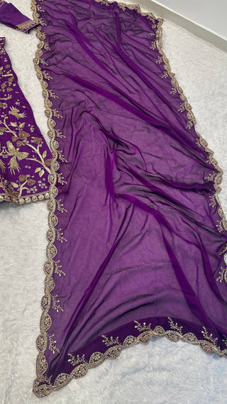 Purple Regal Thai Silk Lehenga Set with Sequins, Zari & Dori Work ClothsVilla