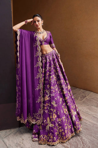 Purple Regal Thai Silk Lehenga Set with Sequins, Zari & Dori Work ClothsVilla