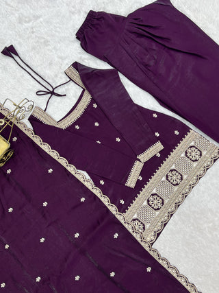 Purple Roman Silk Farshi Shalwar Set ClothsVilla