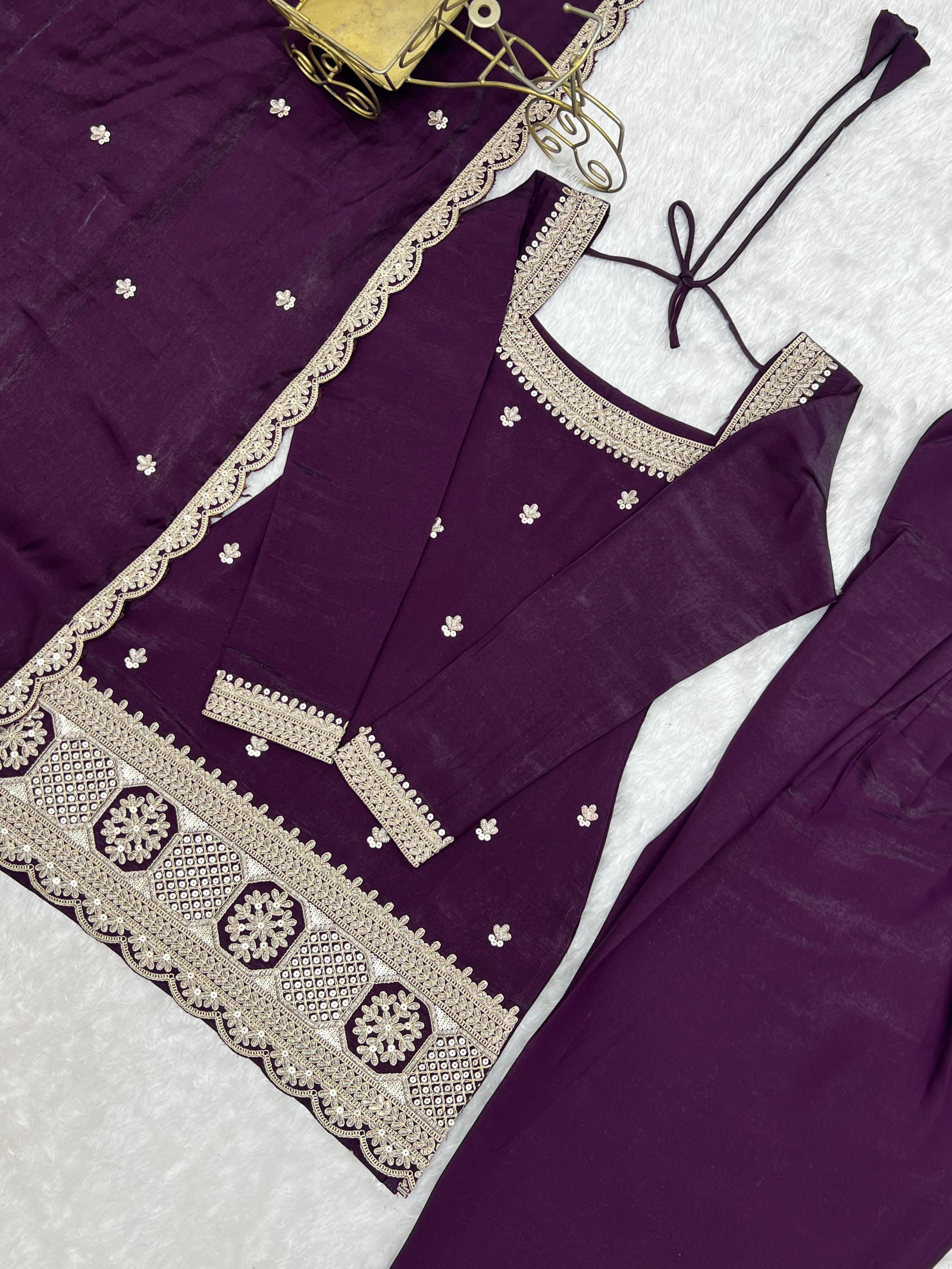 Purple Roman Silk Farshi Shalwar Set ClothsVilla